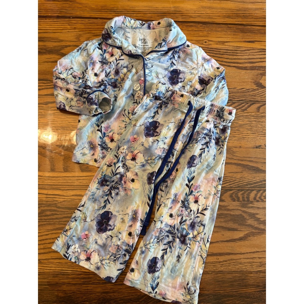 Birdie Bean Pajama Set Kids 12-18 Months Purple Floral Bamboo Viscose Sleepwear